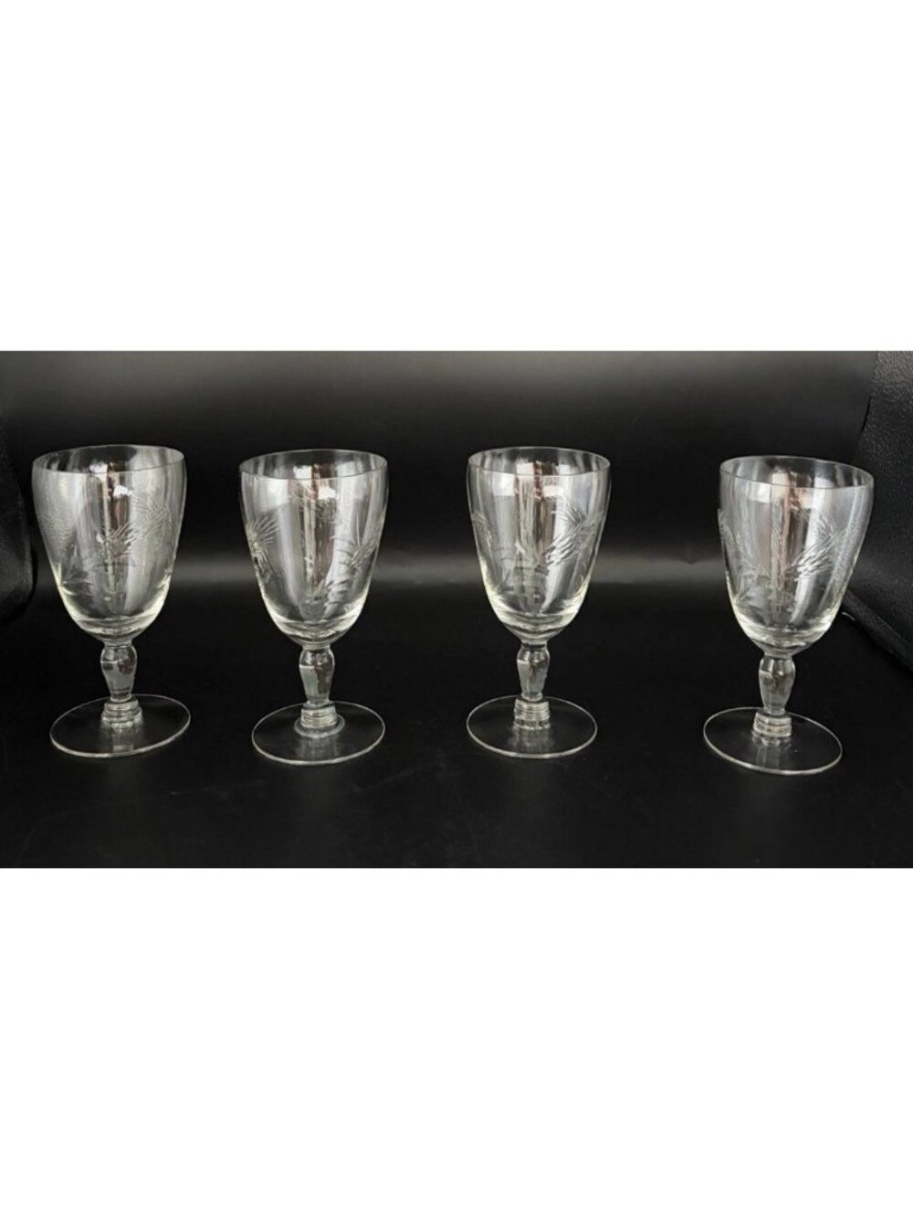 Vintage Wheat Wine Goblet Glasses Set Of 4 MCM Blown Glass Barware